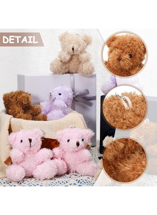 Threan 8 Pcs Mini Plush Bears 4'' Small Bear Bulk Stuffed Animal Toys Tiny Soft Bear Doll Present Stuffers For Keychain Baby Shower Party Favors Supplies(Pink, Purple, Brown, Apricot) - Image 3