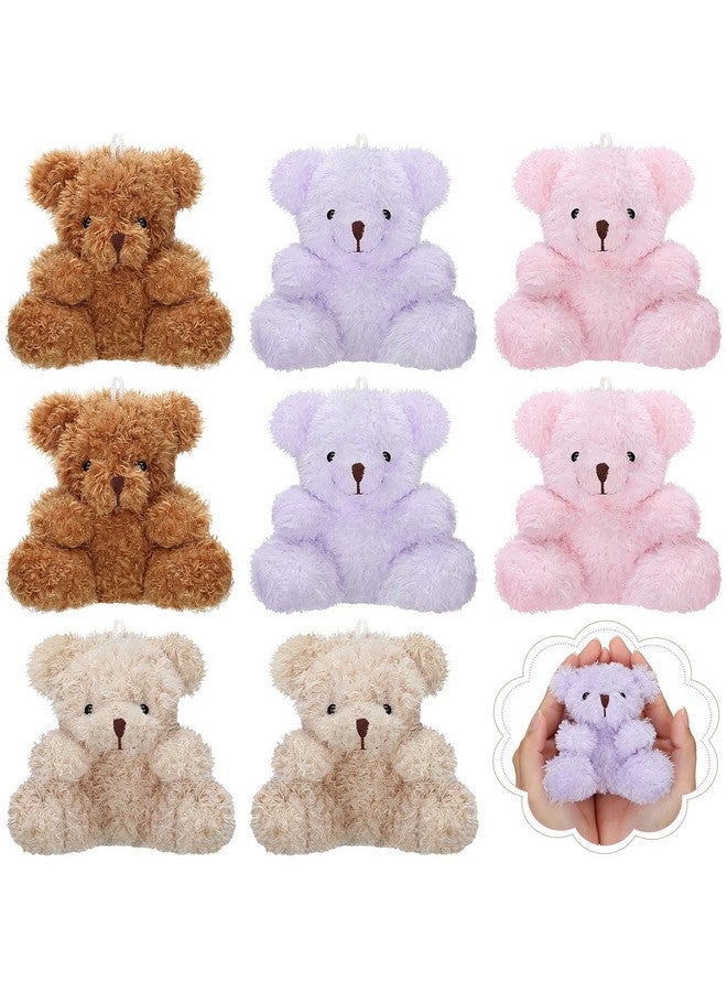 Threan 8 Pcs Mini Plush Bears 4'' Small Bear Bulk Stuffed Animal Toys Tiny Soft Bear Doll Present Stuffers For Keychain Baby Shower Party Favors Supplies(Pink, Purple, Brown, Apricot) - Image 1