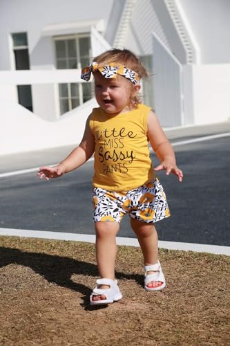 Hipea Toddler Girl Outfits Flower Tops Sleeveless Vest Shorts Headband Summer Clothes Set(4-5T) - Image 3