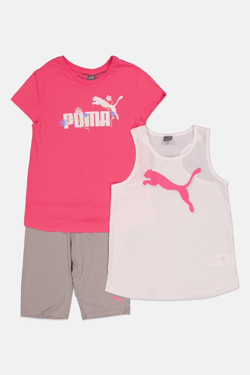 PUMA طقم بنات للأطفال مكون من 3 قطع، أبيض - Image 3