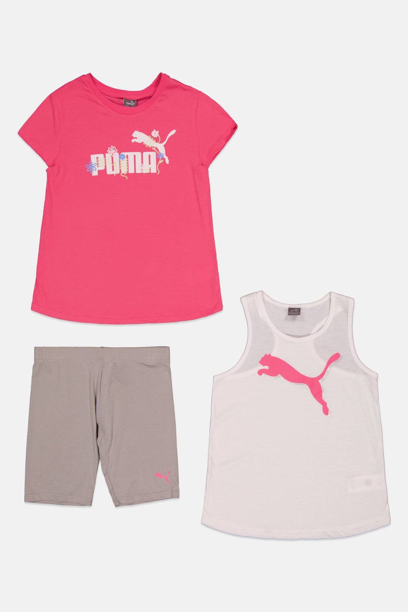 PUMA طقم بنات للأطفال مكون من 3 قطع، أبيض - Image 1