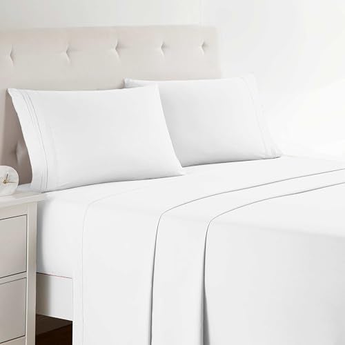 Clara Clark Bed Sheets, Premier 1800 Series 4 Piece Bed Sheet Set, Deep Pocket, Wrinkle, Fade, Stain Resistant, Luxury Soft Bedding Sheets & Pillowcases, Twin-XL, White - Image 1