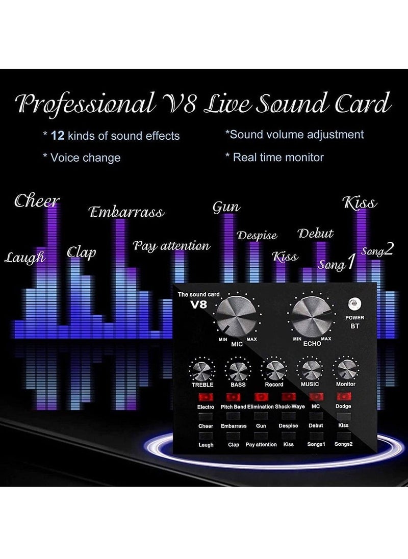Generic - Microphone,Live Sound Card & BM800 Suspension Microphone Kit Broadcasting Recording Condenser Microphone Set Intelligent Volume Audio Mixer Sound Card for Computer PC Live Sound - Image 1