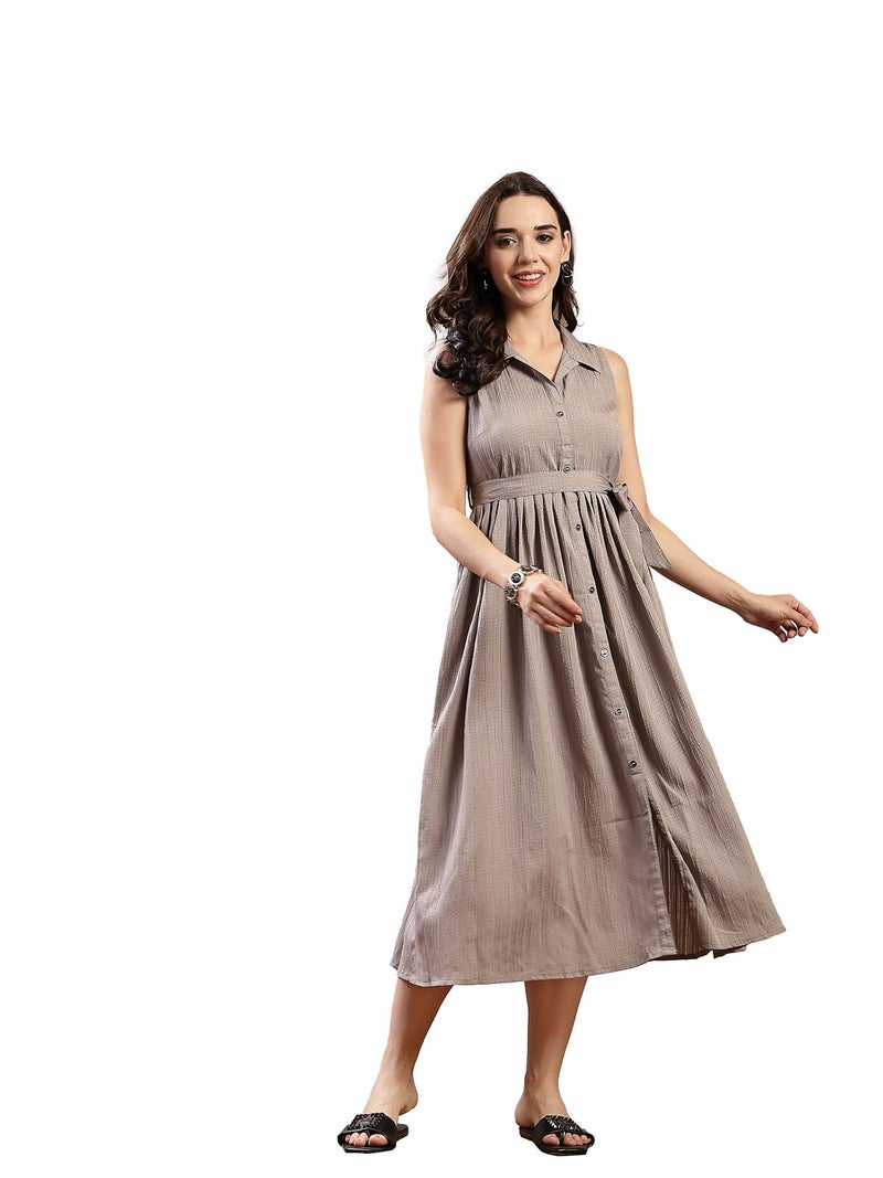 Stylum Women's Grey Self Design Crepe Pleated Dress - Image 1