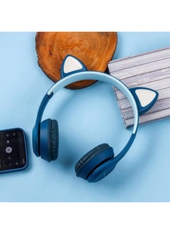 P47 Wireless Bluetooth Headphones P47M (CAT) with Microphone for Kids and Adults,Stereo Cat Ear Design with LED Light and Foldable Memory Card Slot for Girls and Boys - BLUE  - Image 2
