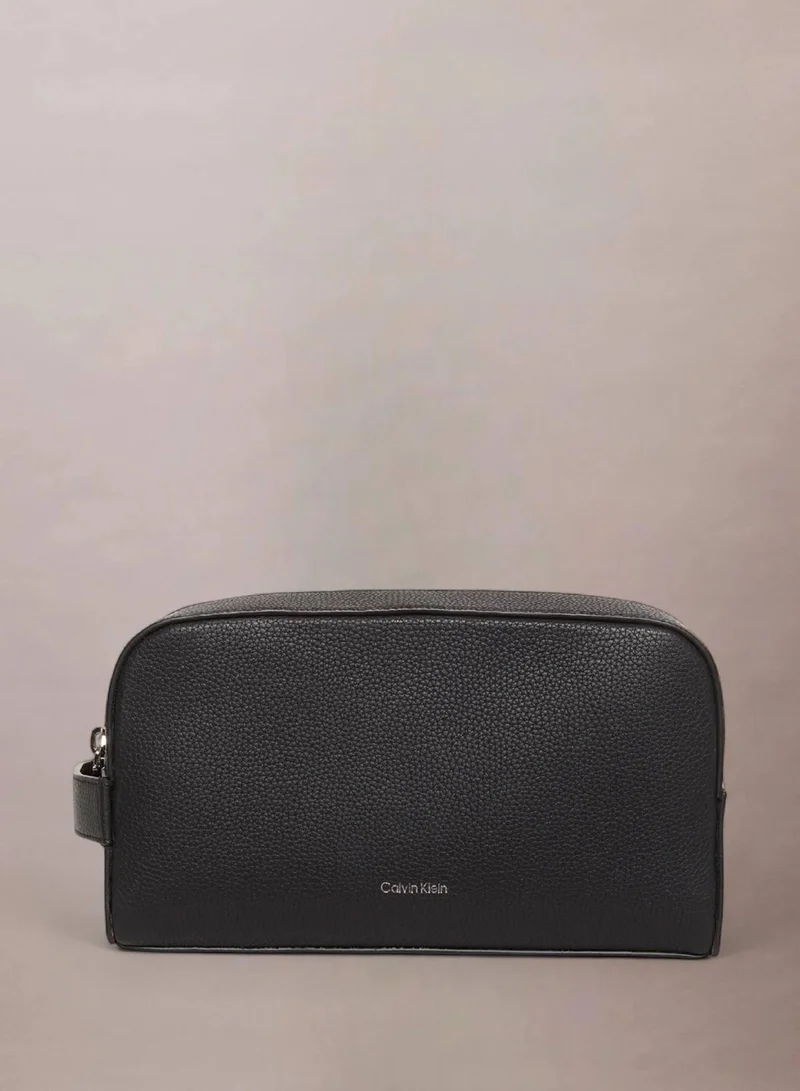 Calvin Klein Black Leather Wash Bag for Men | Best Price UAE