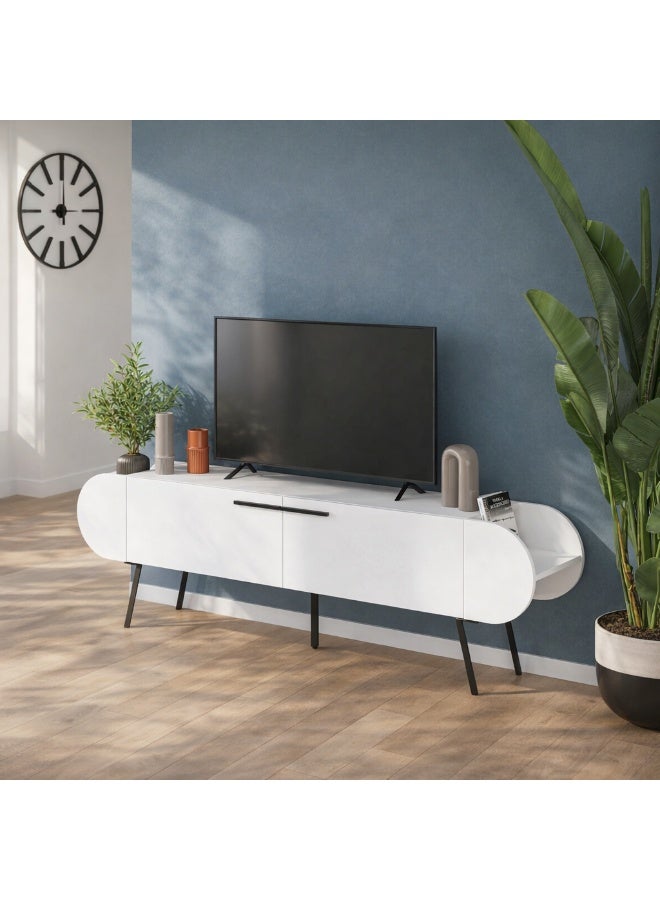 Mourah Home Capsule Tv Cabinet Up To 65'' Inch Tvs 2Door And 2Tier Storage Cabinet Tv Units For Living Room| 195X37.4X57.5 Cm | White - Image 1