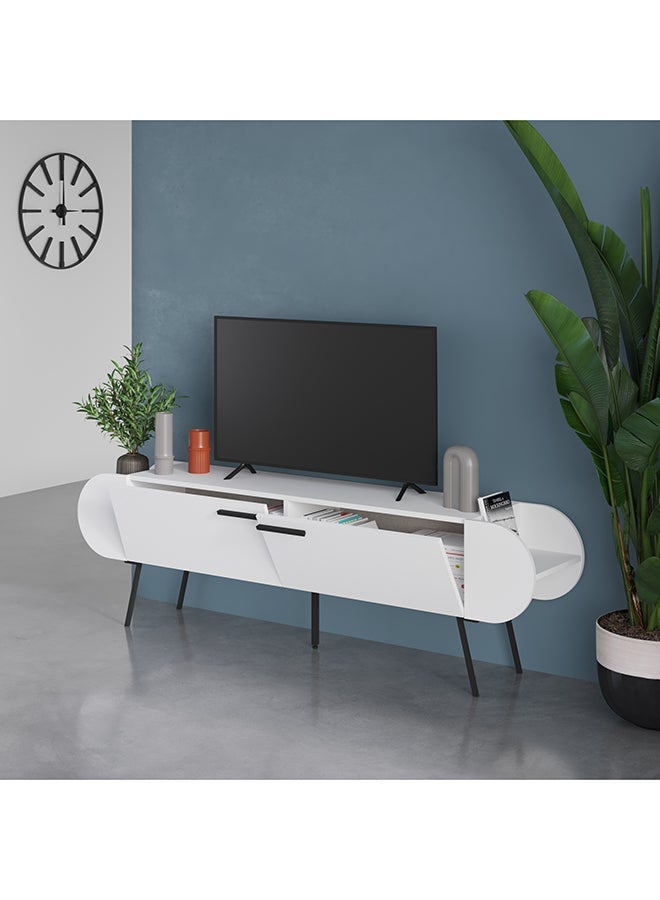 Mourah Home Capsule Tv Cabinet Up To 65'' Inch Tvs 2Door And 2Tier Storage Cabinet Tv Units For Living Room| 195X37.4X57.5 Cm | White - Image 4