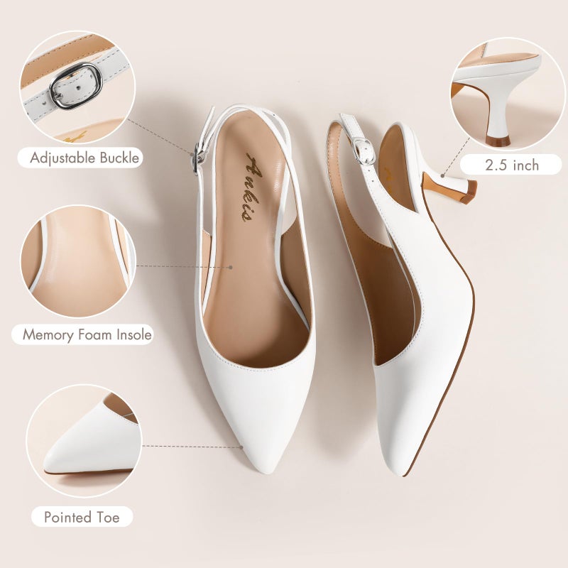 Ankis Women's Slingback Kitten Heels Closed Pointed Toe Low Heel Pumps Comfortable Dress Shoes for Wedding Party Work Office Business Casual Daily Wear 2.5inch - Image 5