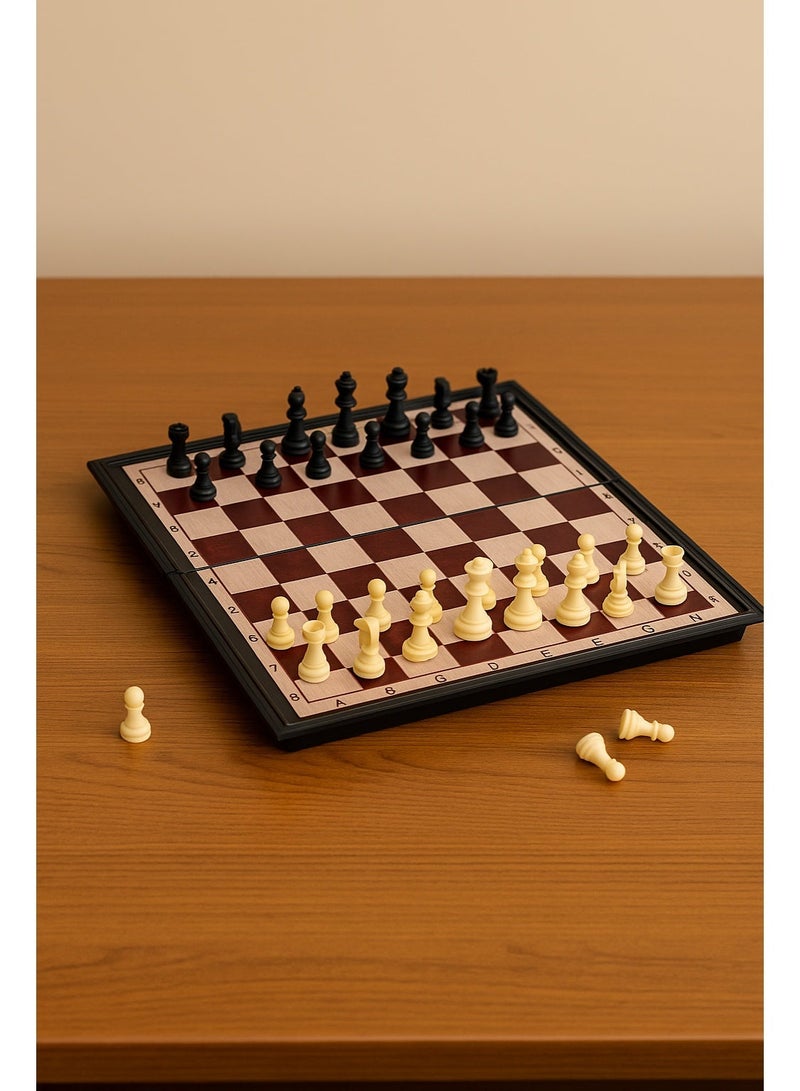 BRAINS Magnetic Wooden Chess Set, Foldable Board – Classic Elegant Design with Complete Chess Pieces for Entertainment, Education, and Intelligence Development, Easy to Carry and Store - Image 1