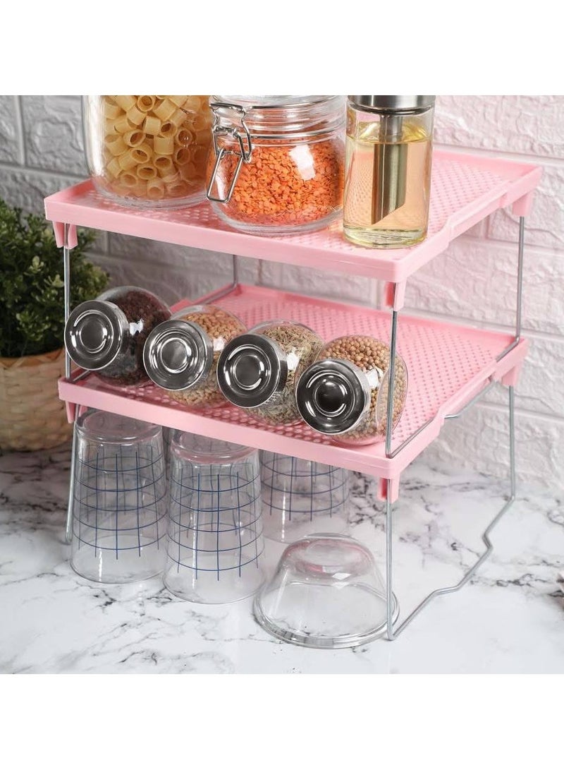 2-Tier Durable Plastic Organizer Shelf with Stylish and Practical Metal Legs Provides You More Space to Store and Organize Every Small or Large Item in a Neat and Organized Way AR - Image 2