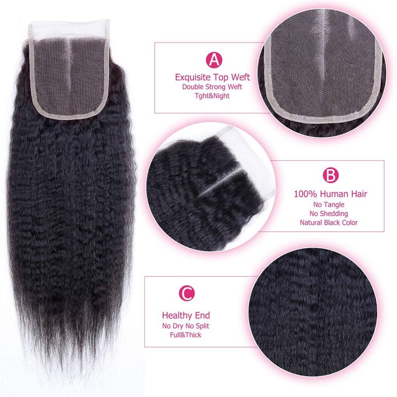 Selina Lace Closure Kinky Straight 4x4 Hd Lace Closure Kinky Straight Human Hair Free Part Hair Natural Black 8 Inch - Image 3
