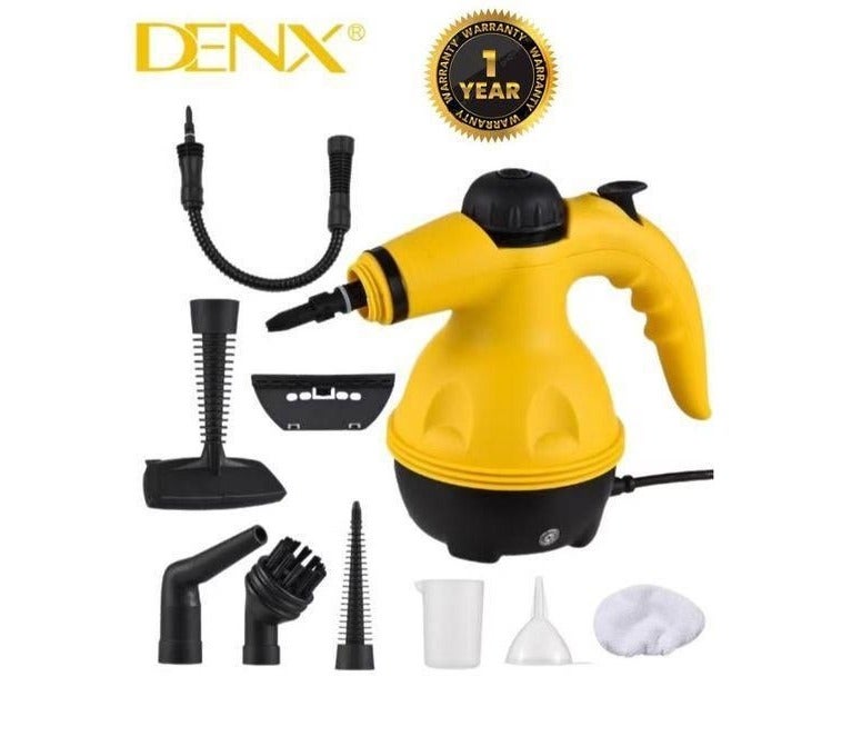 دينكس DENX منظف بخار دينكس محمول باليد DX-2563 – 1200 وات – بخار عالي الضغط – متعدد الاستخدامات مع 9 ملحقات – تعقيم عميق بدون مواد كيميائية – تنظيف 360° – لون أصفر/أسود – ضمان سنة - Image 2