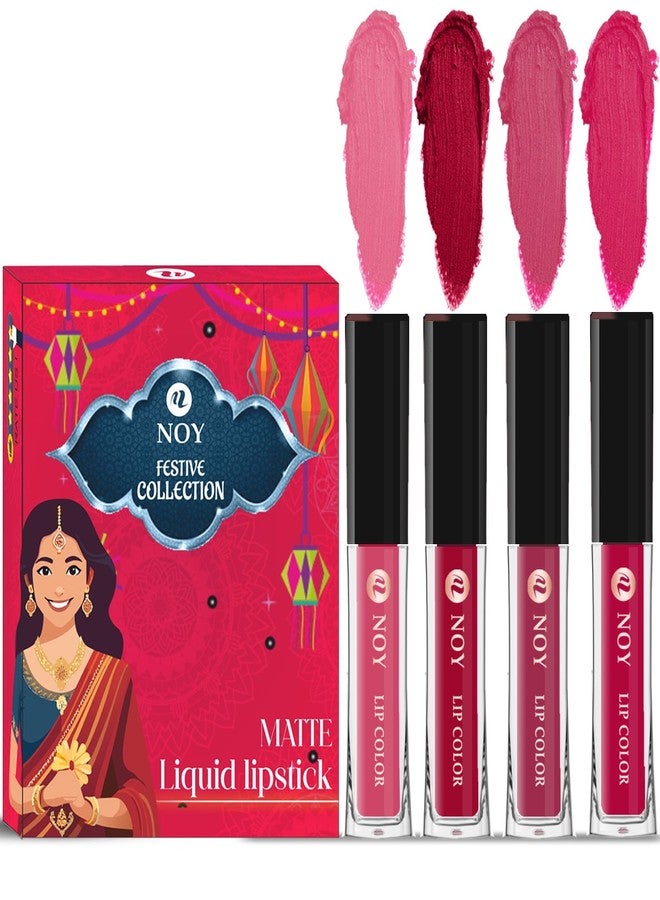 Noy Liquid Matte Festival Collection Pack of 4 Luxe Shades Peach, Cherry Pink, Pruple, Magenta Shades - Image 2