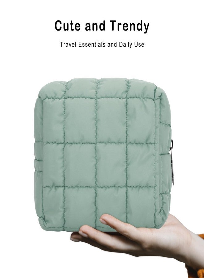 E-Tree Cute Makeup Bag,Quilted Cosmetic Bag,Make up Pouch for Purse,Toiletry Zipper Pouch,Checkered Bag,Travel Case,Storage Pouches for Organization (Green) - Image 5