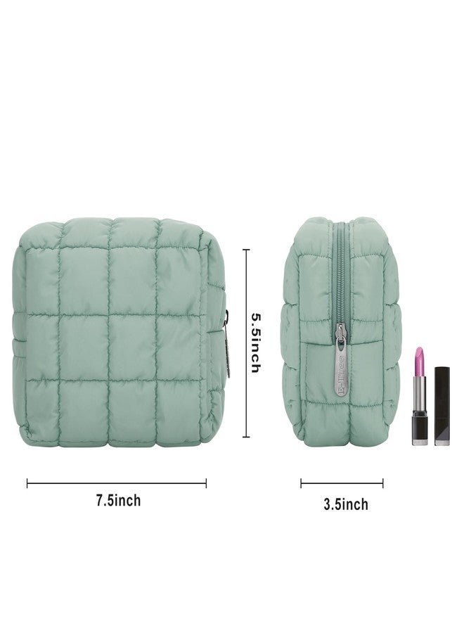 E-Tree Cute Makeup Bag,Quilted Cosmetic Bag,Make up Pouch for Purse,Toiletry Zipper Pouch,Checkered Bag,Travel Case,Storage Pouches for Organization (Green) - Image 4