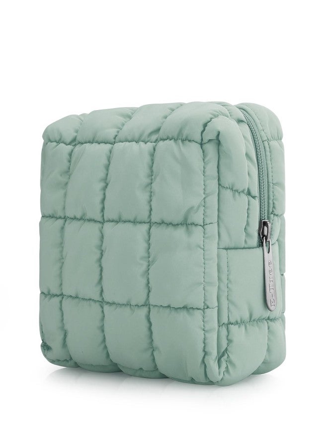 E-Tree Cute Makeup Bag,Quilted Cosmetic Bag,Make up Pouch for Purse,Toiletry Zipper Pouch,Checkered Bag,Travel Case,Storage Pouches for Organization (Green) - Image 1
