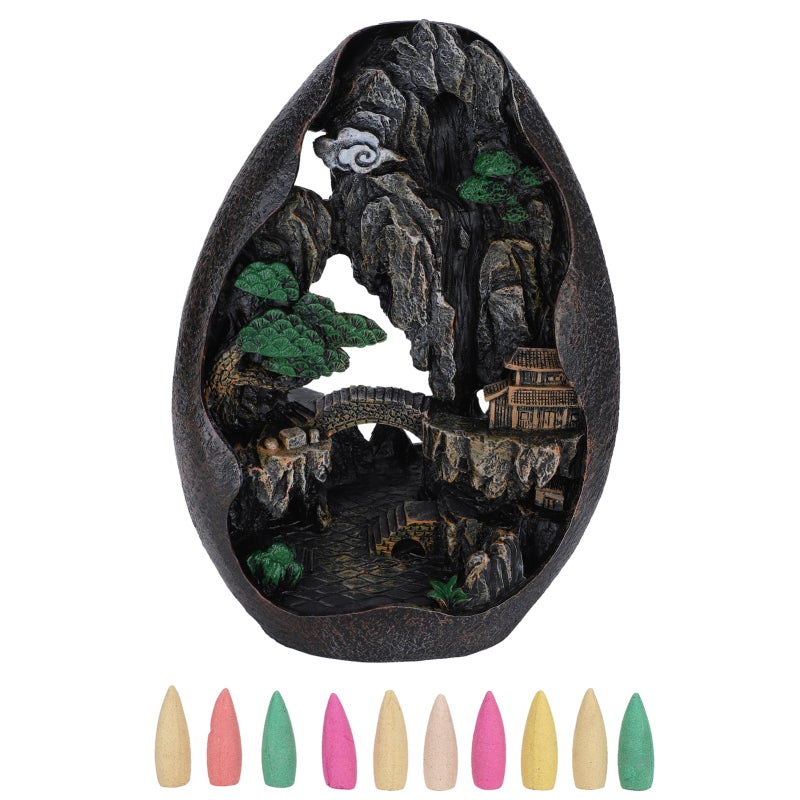Backflow Incense Burner: Resin Craft, Waterfall Smoke Effect, Compact & Portable - Easy To Clean, Classical Appearance for Home Office Meditation Aromatherapy - Image 1