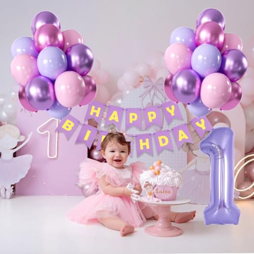 Yumiche Purple Pink Metallic Balloons Banner 40 Inch 1 Balloon Perfect for Girls 1st Birthday or Baby Shower Decor - Image 5