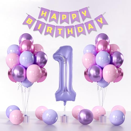 Yumiche Purple Pink Metallic Balloons Banner 40 Inch 1 Balloon Perfect for Girls 1st Birthday or Baby Shower Decor - Image 1