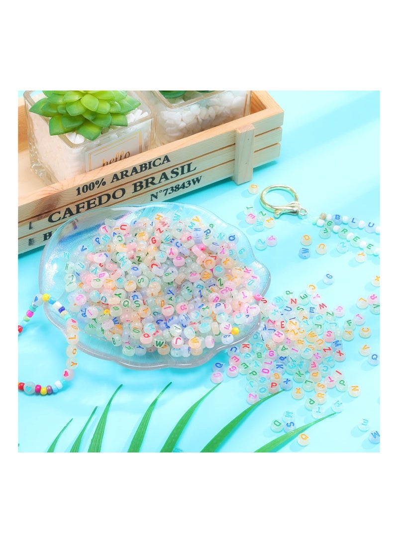 KASTWAVE 100 PCS Luminous Alphabet Letter Beads, KASTWAVE Acrylic Heart Beads Flat Beads Glow in the Dark Number Beads Colorful DIY Star Print for Bracelets Necklace Jewelry Making Supplies (Random English) - Image 3