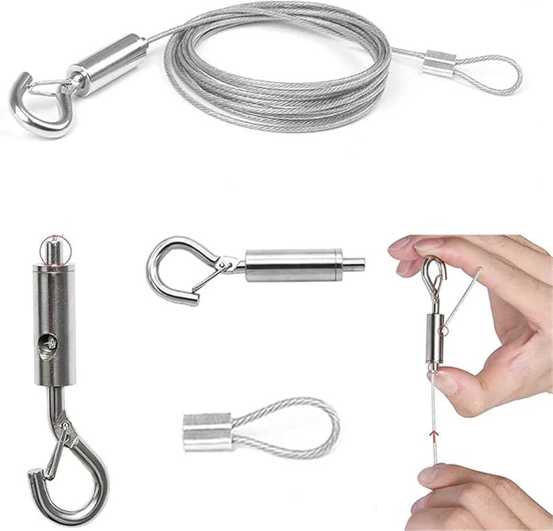 سلك حبل فولاذي مقاوم للصدأ لتعليق الصور مع ضابط 2.0 مم 1 متر 4 قطع - Image 1