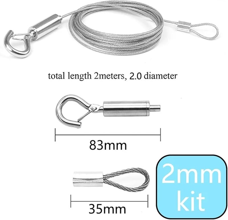 سلك حبل فولاذي مقاوم للصدأ لتعليق الصور مع ضابط 2.0 مم 1 متر 4 قطع - Image 3