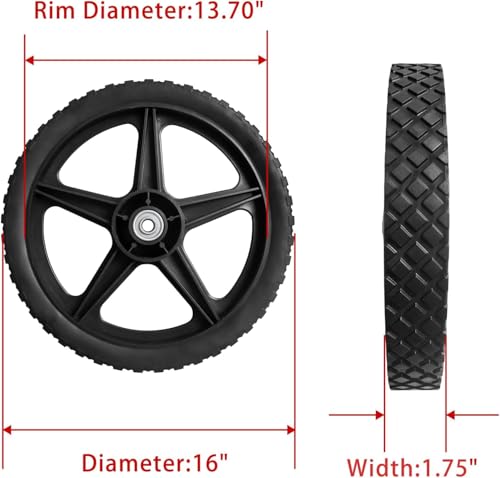 Parts Camp 16 Lawn Mower Wheels 16 x 175 Spoked Plastic Wheel and Tire For Garden cartPressure WasherGeneratorWheelbarrowTrolleyDolly WheelPush MowersHand truck tiresSet of 2 - Image 3