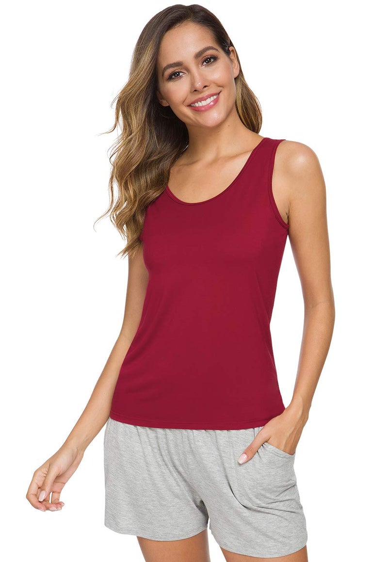 Orrpally Basic Tank Tops for Women Undershirts Tanks Top Lightweight Camis Tank Tops 4-Pack Black Gray Dark Blue Wine Red L - Image 3