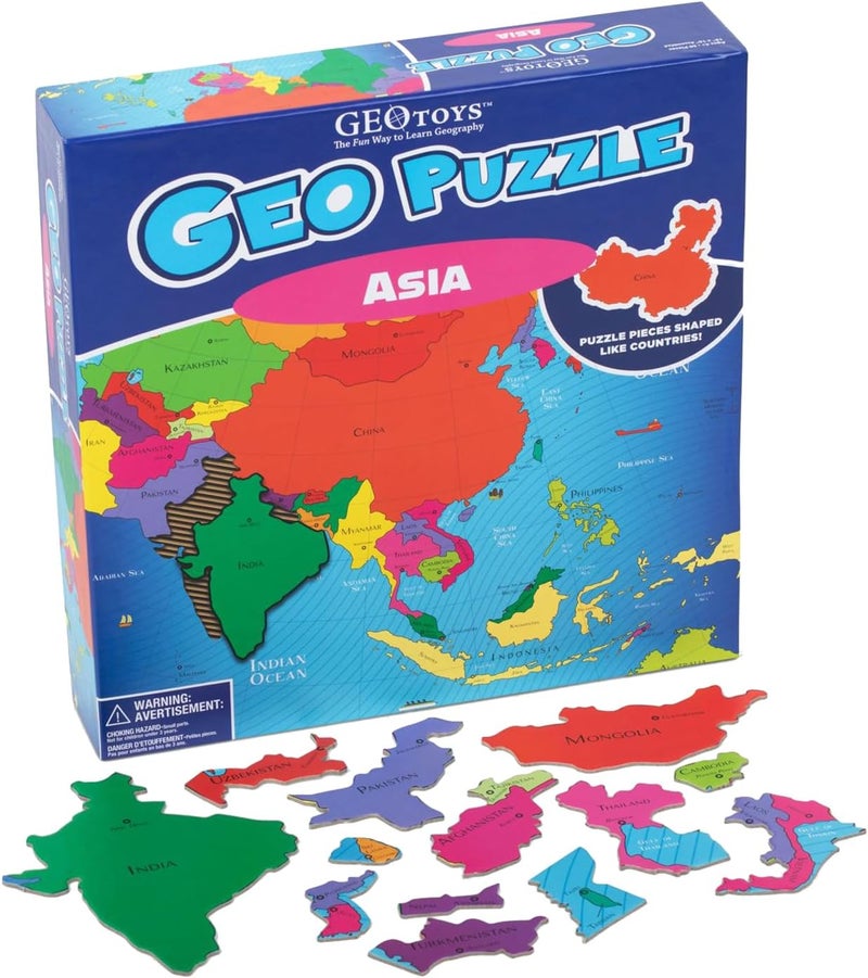 GeoToys GeoPuzzle Asia - 50 Piece Geography Jigsaw Puzzle for Kids Ages 4-9 - Image 1