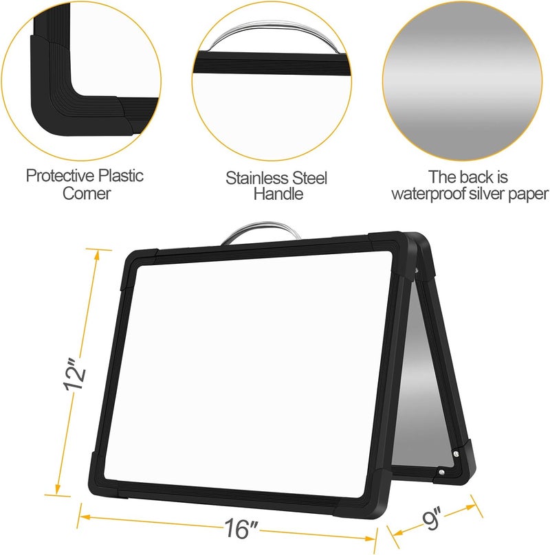 H-Qprobd Small Dry Erase White Board - 16"x 12" Double Sided Mini Foldable Magnetic Desktop whiteboard for Drawing, Teacher Instruction and Meeting Discuss - Image 2