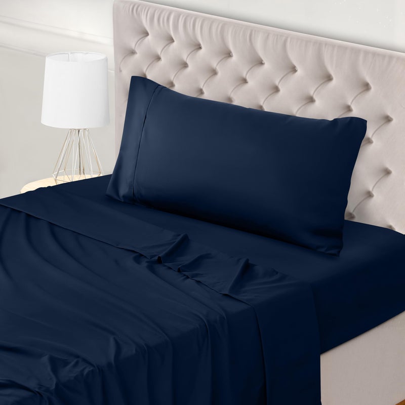 Utopia Bedding Bed Sheet Set Single Navy Blue 3 Piece  Fitted Sheet Flat Sheet with 1 Pillow Case 50x75  Wrinkle Shrinkage and Fade Resistant  Soft Brushed Polyester Microfiber Fabric
