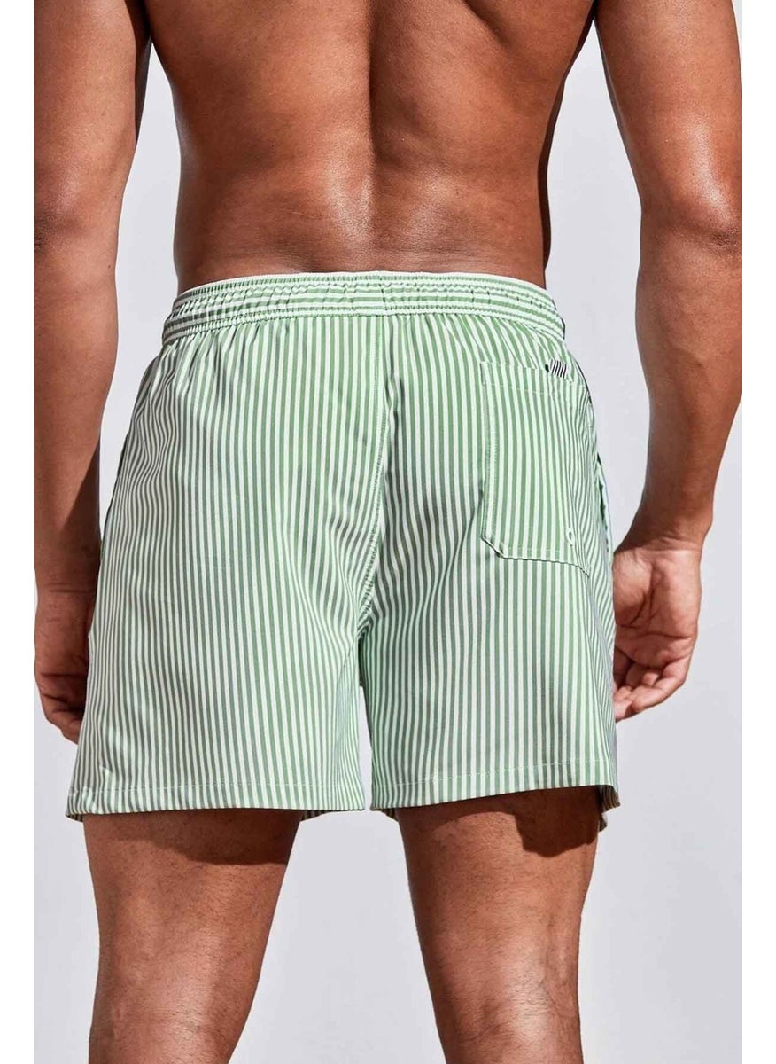 Angelsin - Men's Basic Standard Size Thin Striped Printed Swimsuit with Pocket Swim Shorts - Image 1