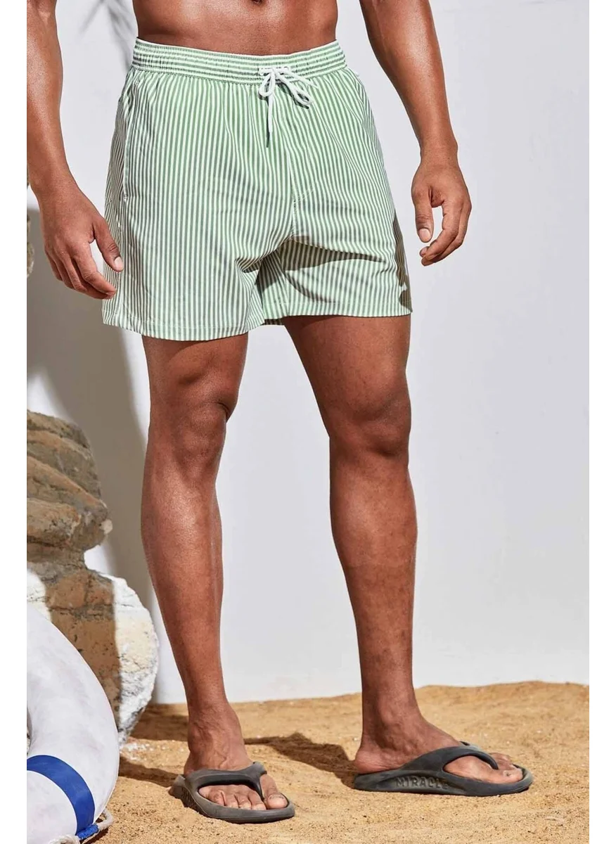 Angelsin Men's Basic Standard Size Thin Striped Printed Swimsuit with Pocket Swim Shorts