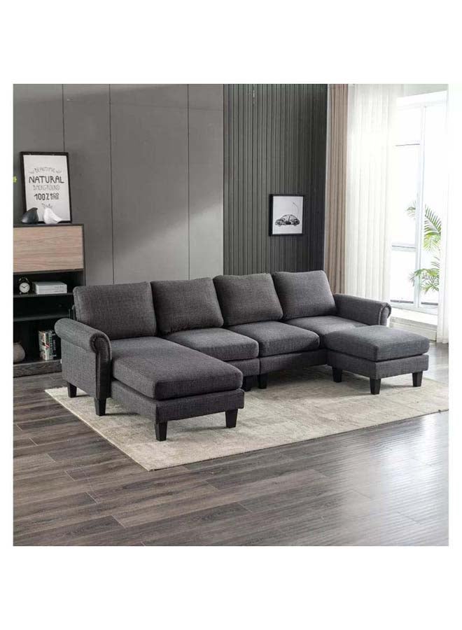 Al Home Grey Linen U-Shaped Sofa By Alhome - 110111699 270x150x85 cm