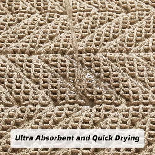 BULULOM Bath Mats,Upgraded Waffle Super Absorbent Bath Mat,Bathroom Rugs Non Slip Washable, Quick Dry Shower Mats, Ultra Soft Bath Mats for Bath Floor,Brown,24"*36" - Image 3