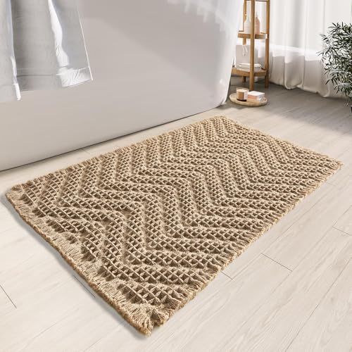 BULULOM Bath Mats,Upgraded Waffle Super Absorbent Bath Mat,Bathroom Rugs Non Slip Washable, Quick Dry Shower Mats, Ultra Soft Bath Mats for Bath Floor,Brown,24"*36" - Image 1