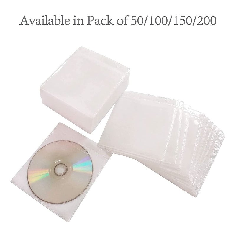 Shining Zon CD DVD Case Cover Organizer Records Soft Non-Woven Material Double-Sided Refill Plastic Storage Binders Disc Case (White) (Pack of 100) - Image 4