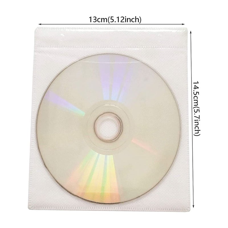 Shining Zon CD DVD Case Cover Organizer Records Soft Non-Woven Material Double-Sided Refill Plastic Storage Binders Disc Case (White) (Pack of 100) - Image 2