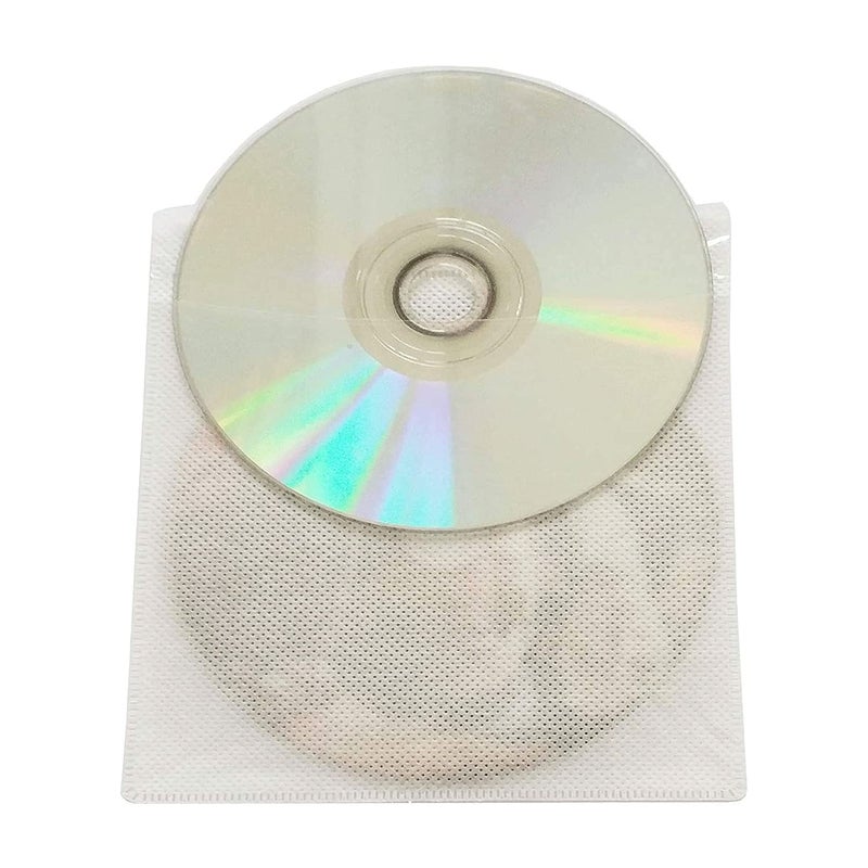 Shining Zon CD DVD Case Cover Organizer Records Soft Non-Woven Material Double-Sided Refill Plastic Storage Binders Disc Case (White) (Pack of 100) - Image 5