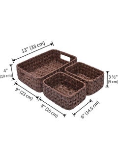 Dashu Wicker Baskets for Organizing, Nesting Storage Baskets for Shelves, 1 Large and 2 Small Wicker Baskets Waterproof, Dark Brown, 3-Pack  - Image 4