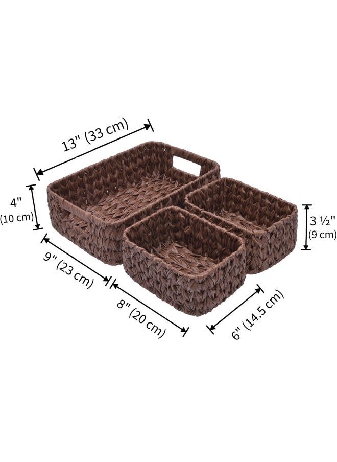 Dashu - Wicker Baskets for Organizing, Nesting Storage Baskets for Shelves, 1 Large and 2 Small Wicker Baskets Waterproof, Dark Brown, 3-Pack - Image 1