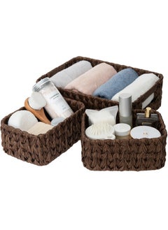 Dashu Wicker Baskets for Organizing, Nesting Storage Baskets for Shelves, 1 Large and 2 Small Wicker Baskets Waterproof, Dark Brown, 3-Pack  - Image 1