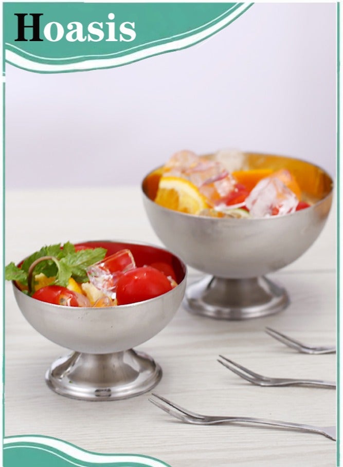 Hoasis 2PCS Stainless Steel Ice Cream Bowl, Metal ice Cream Cups, Reusable Salad Cup, Dessert Bowls Round Footed Fruit Cups, for Dessert, Sundae, Snack, Parfait, Pudding, 9.2X9.2X6CM - Image 1