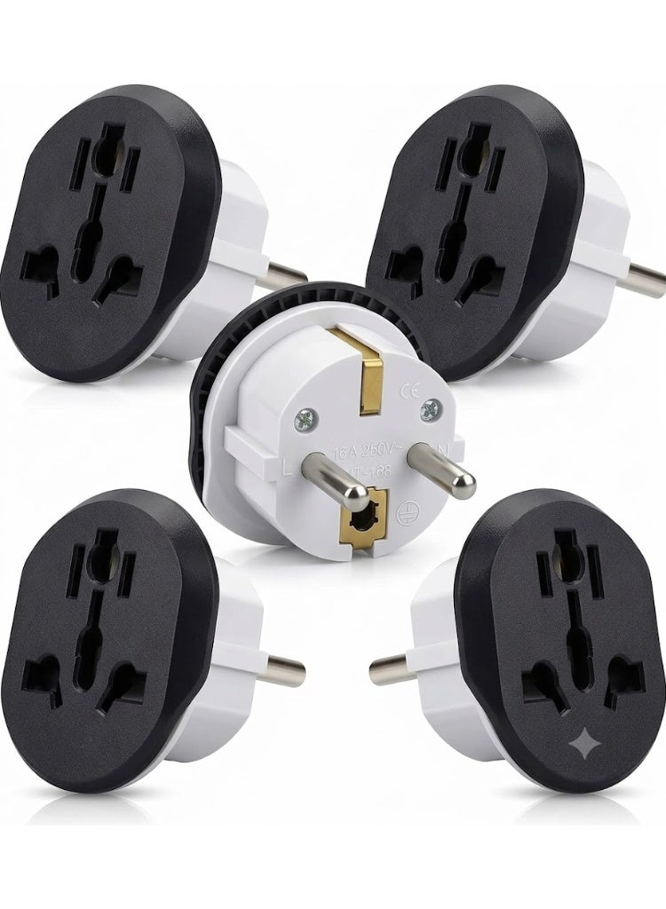 ADAK European Plug Adapter 5 Pack, US UK UAE AU CN to EU Plug Adapter Type E/F, Travel Adapter for Europe, Germany France Spain Italy, Universal European Power Plug Converter, 16A 250V Safety Adapter - Image 1