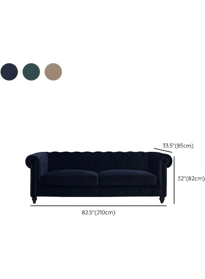 Ripple FURNITURE UAE Homes Mid-Century Modern Chesterfield Sofa, Green Velvet Upholstery, Tufted Design with Nailhead Trim - Image 2
