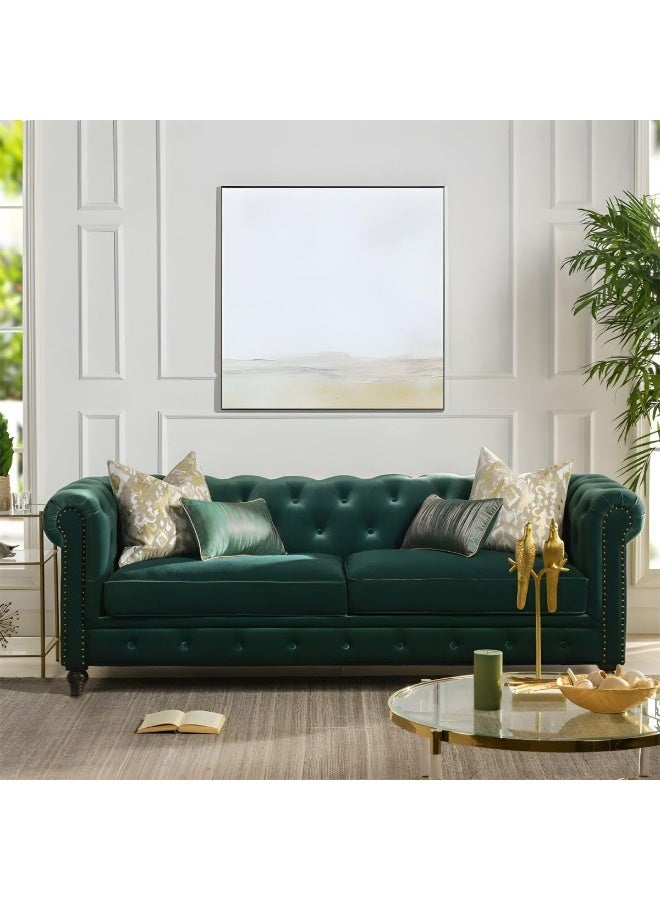 Ripple FURNITURE UAE Homes Mid-Century Modern Chesterfield Sofa, Green Velvet Upholstery, Tufted Design with Nailhead Trim - Image 1