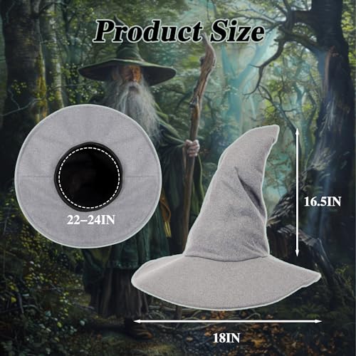 gagift world Wizard Hat, 18IN Large Witch Hat for Witch Costume, Funny Cosplay Accessories for Halloween Costume (Gray) - Image 4