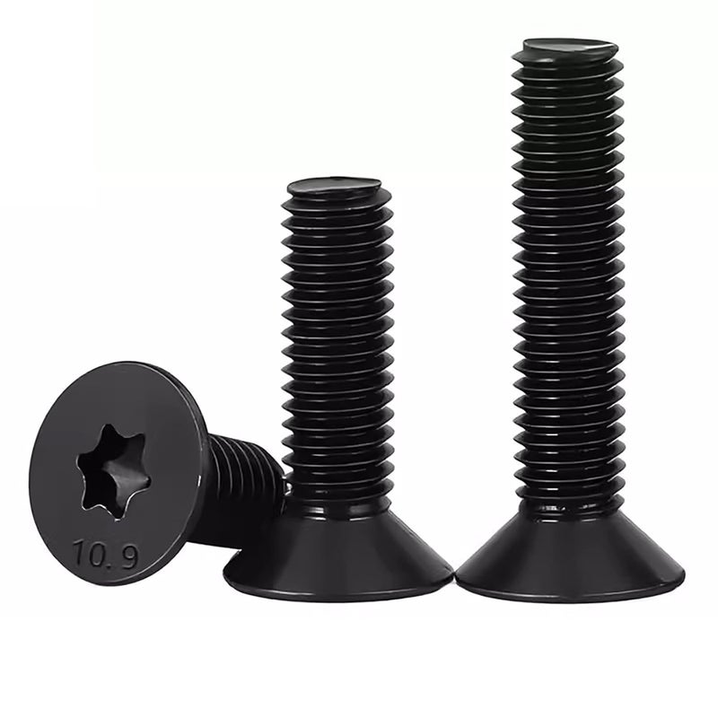 HanTof 75Pcs Flat Head Torx Drive Screws Bolts, Grade 10.9 Alloy Steel, M6 x 12/16/20/25/30mm CSK Head Star Drive Machine Screws Set with T30 Wrench, Black Oxide Finish, Fully Threaded Pitch : 1.0 mm - Image 1