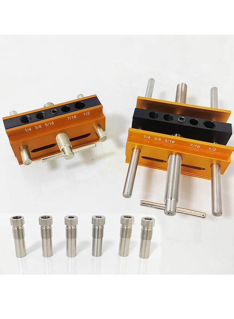 Self Centering Doweling Jig Kit  Adjustable Width Dowel Jig for Straight Holes with 6 Drill Sleeves Drill Guide Biscuit Joiner Set Woodworking Tools for Woodworking Joints Gold - Image 2